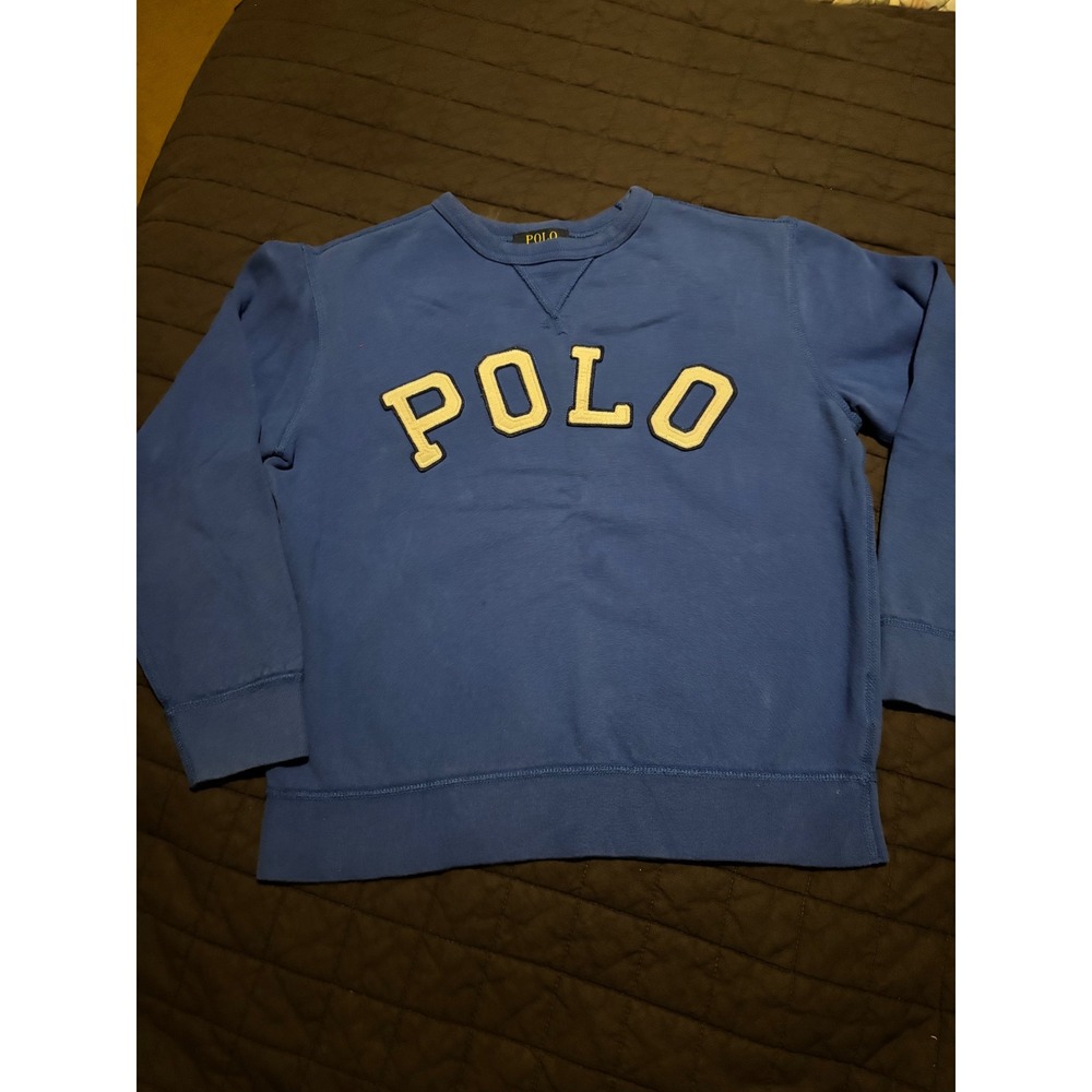 Spell-out Logo Polo Ralph Lauren Sweatshirt Boys M 10-12 Blue Crewneck Fleece
